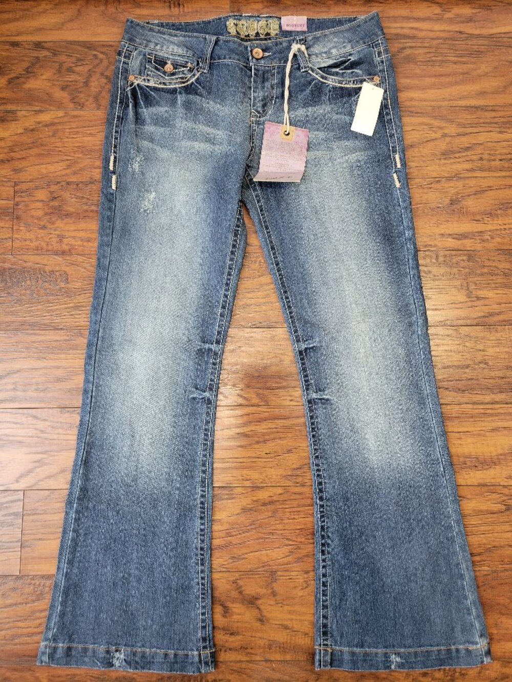 TRUCE Buffalo Blue Medium Wash Distressed Bootcut Jeans sz 13 NWT Y2K Boho